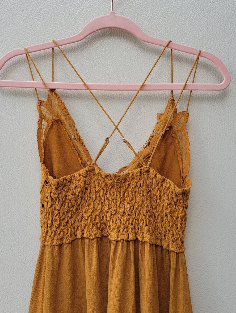 Free People Women S/O Mustard Crochet Trim Ruffle Slip Dress - Picture 4 of 8
